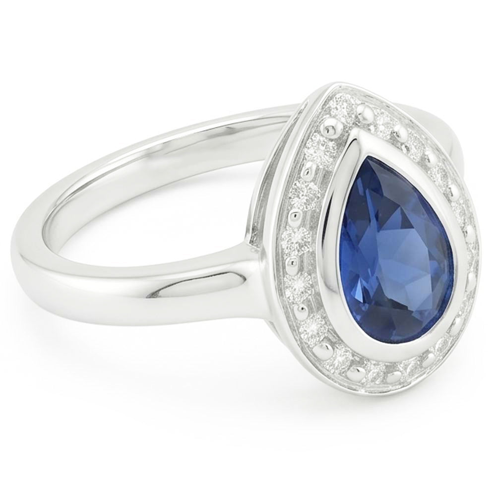 1.30 Ct Ceylon Sapphire Pear Natural Earth Mined Diamonds Wedding Ring