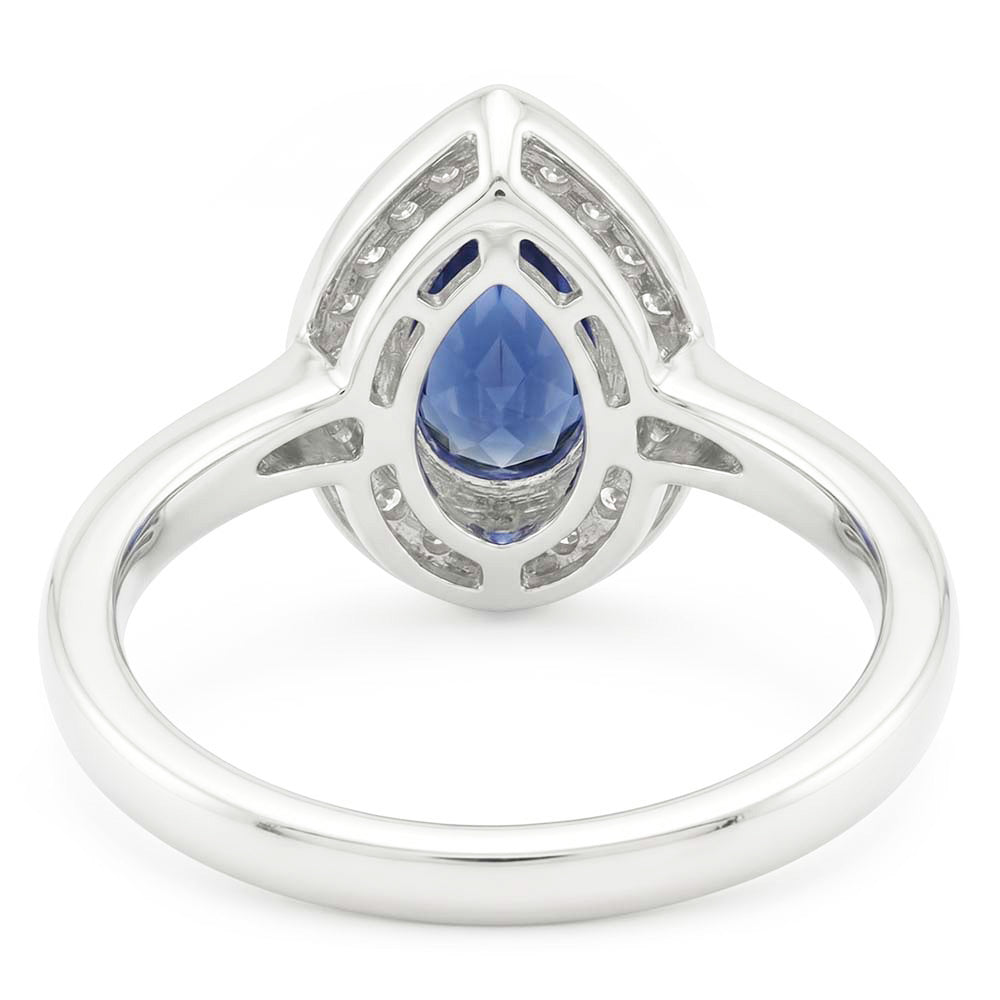 1.30 Ct Ceylon Sapphire Pear Natural Earth Mined Diamonds Wedding Ring