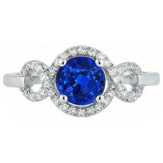 1.35 Ct Ceylon Sapphire Gemstone Round Cut Natural Earth Mined Diamond Ring