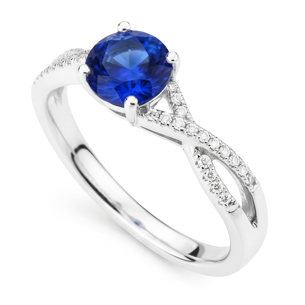 1.35 Ct Round Ceylon Sapphire Natural Earth Mined Diamond Wedding Ring