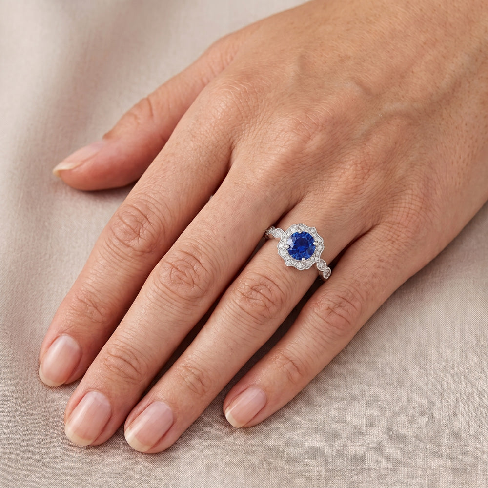 1.4 Ct Round Cut Sri Lanka Sapphire Gem Stone Ring