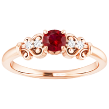 1.40 Carats Rose Gold 14K Natural Earth Mined Diamond Round Ruby Ring