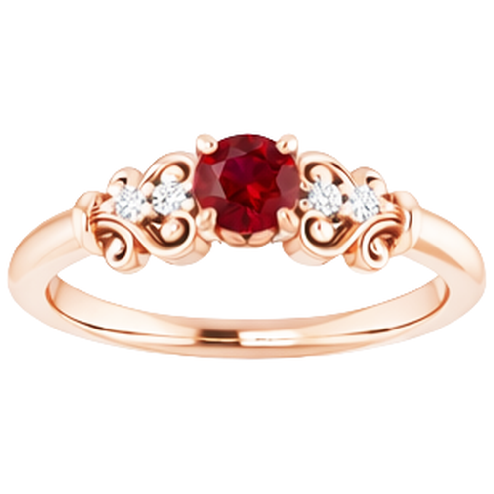 1.40 Carats Rose Gold 14K Natural Earth Mined Diamond Round Ruby Ring