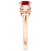 1.40 Carats Rose Gold 14K Natural Earth Mined Diamond Round Ruby Ring