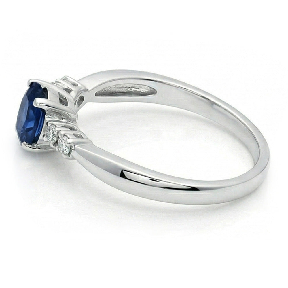 1.40 Ct Ceylon Sapphire With Natural Earth Mined Diamond Five Stone Wedding Ring