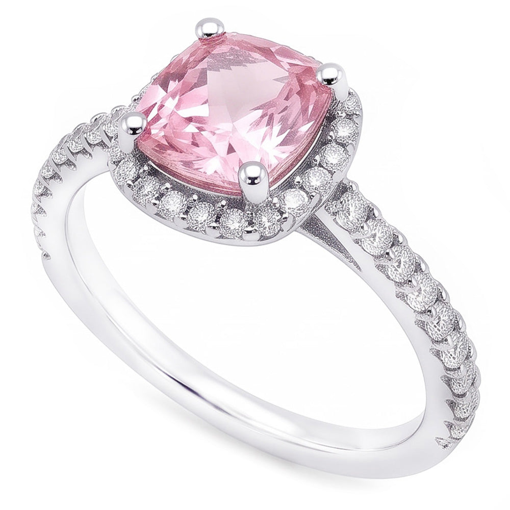 1.41 Ct Cushion Pink Sapphire Anniversary Halo Ring Gemstone