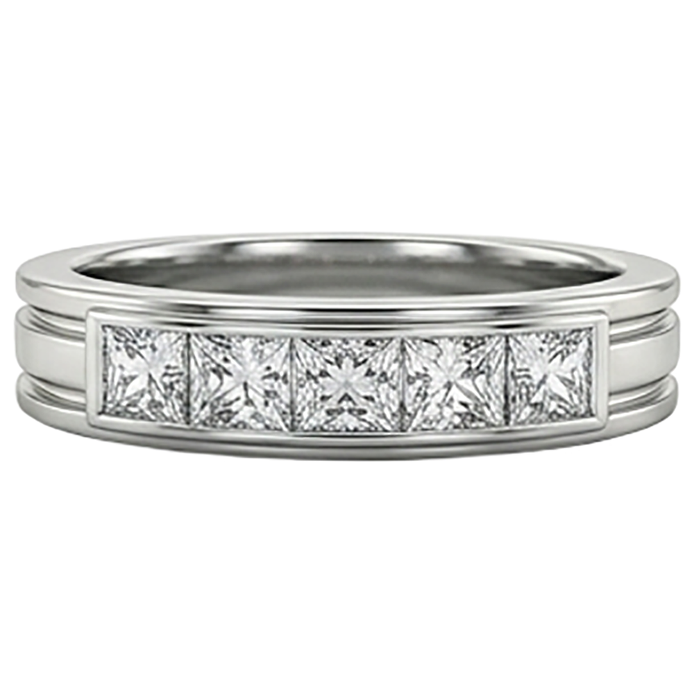 1.5 Ct Princess Cut Mens Real Natural Earth Mined Diamond Wedding Ring