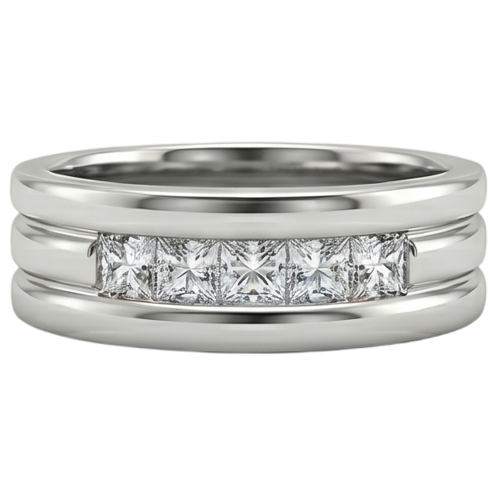 1.5 Ct Princess Cut Mens Real Natural Earth Mined Diamond Wedding Ring