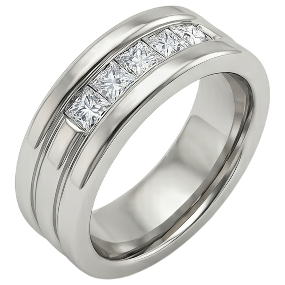 1.5 Ct Princess Cut Mens Real Natural Earth Mined Diamond Wedding Ring