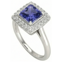 1.5 Ct Princess Cut Tanzanite With Natural Earth Mined Diamond Ring White Gold