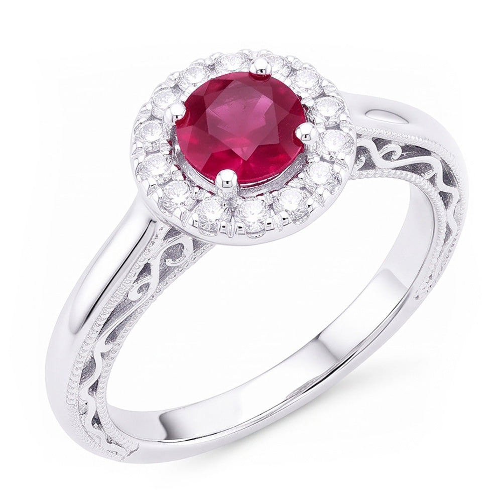 1.5 Ct Round Cut Red Sapphire Natural Earth Mined Diamond Ring White Gold