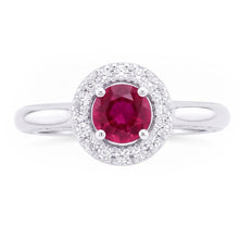 1.5 Ct Round Cut Red Sapphire Natural Earth Mined Diamond Ring White Gold