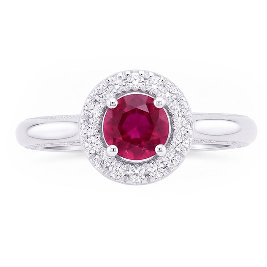 1.5 Ct Round Cut Red Sapphire Natural Earth Mined Diamond Ring White Gold