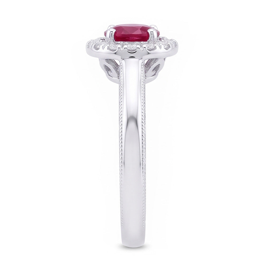1.5 Ct Round Cut Red Sapphire Natural Earth Mined Diamond Ring White Gold