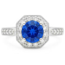 1.5 Ct Sapphire And Natural Earth Mined Diamond Wedding Ring 14K White Gold