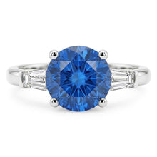 1.5 Ct Sri Lanka Sapphire And Baguette Natural Earth Mined Diamond 3 Stone Ring