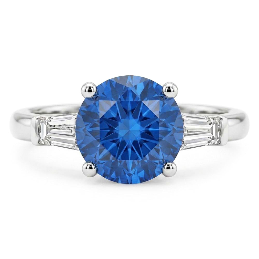 1.5 Ct Sri Lanka Sapphire And Baguette Natural Earth Mined Diamond 3 Stone Ring
