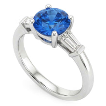 1.5 Ct Sri Lanka Sapphire And Baguette Natural Earth Mined Diamond 3 Stone Ring
