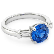 1.5 Ct Sri Lanka Sapphire And Baguette Natural Earth Mined Diamond 3 Stone Ring