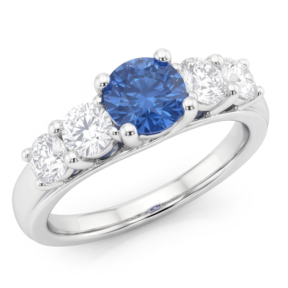 1.50 Carats Blue Natural Earth Mined Diamond 5 Stone Anniversary Ring 14K White Gold