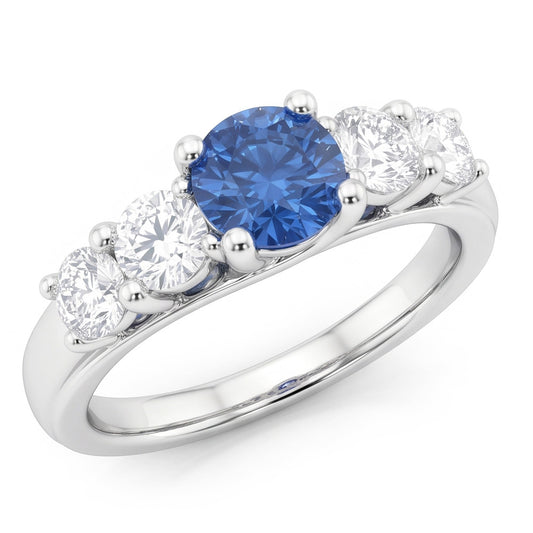 1.50 Carats Blue Natural Earth Mined Diamond 5 Stone Anniversary Ring 14K White Gold