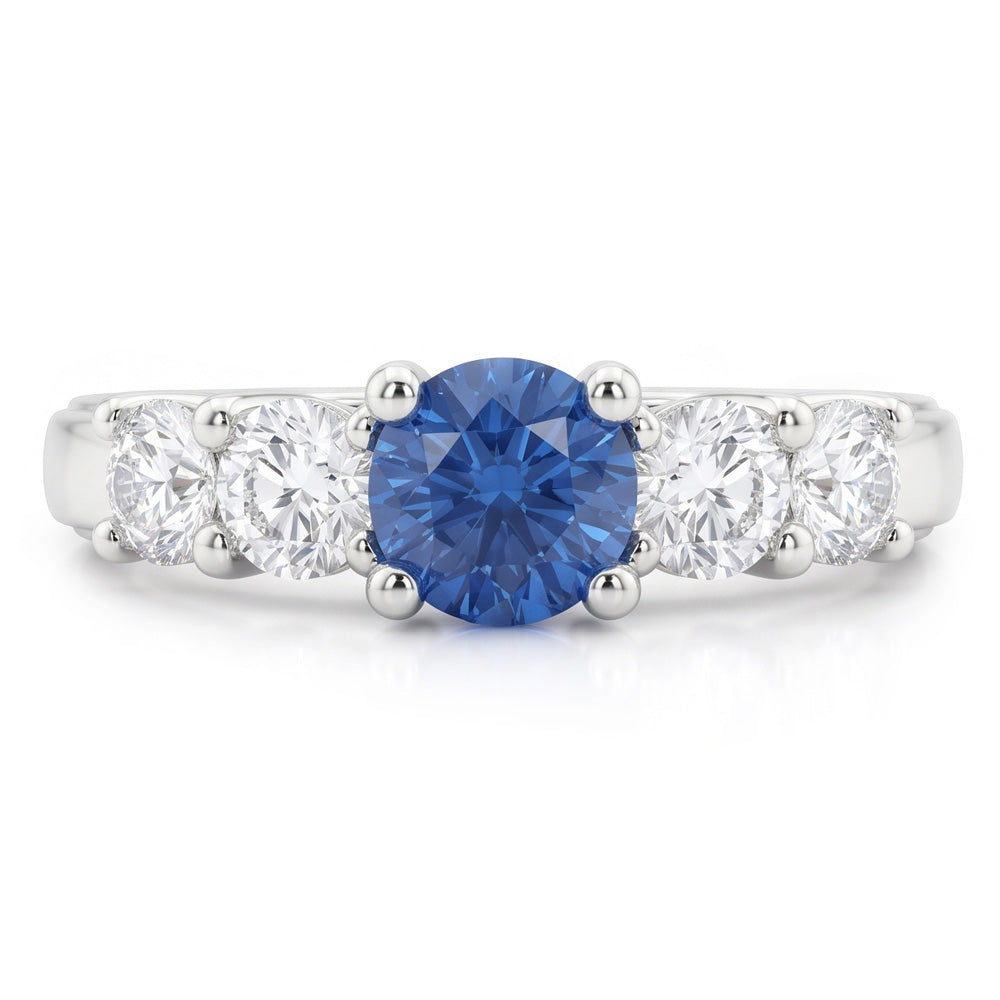 1.50 Carats Blue Natural Earth Mined Diamond 5 Stone Anniversary Ring 14K White Gold