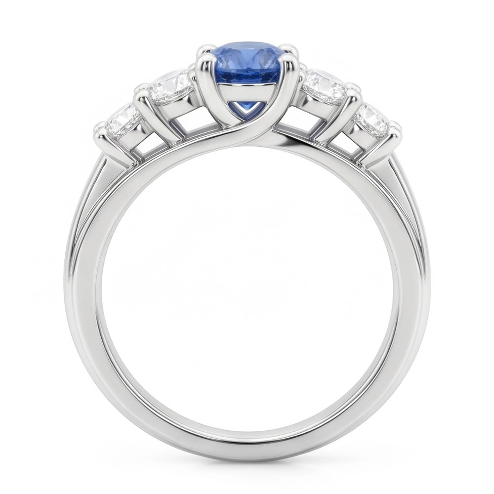 1.50 Carats Blue Natural Earth Mined Diamond 5 Stone Anniversary Ring 14K White Gold