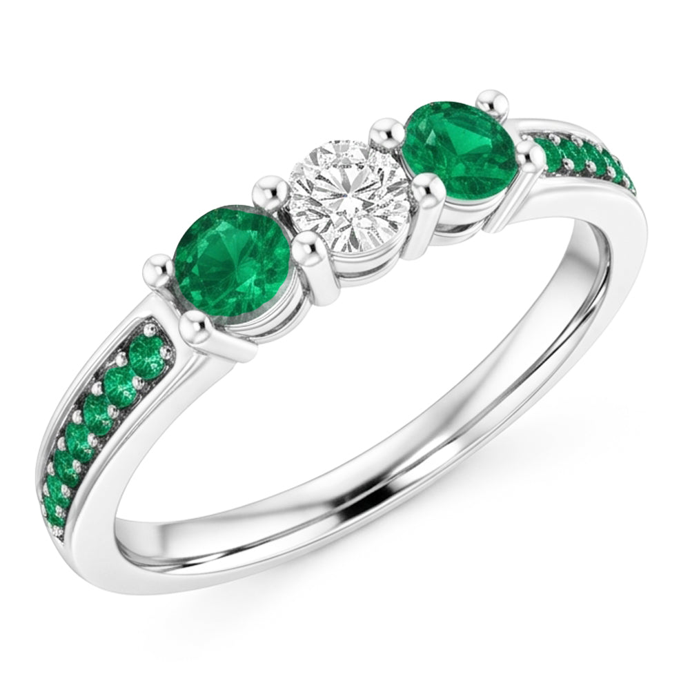 1.50 Carats Emerald & Natural Earth Mined Diamond Ring White Gold 14K