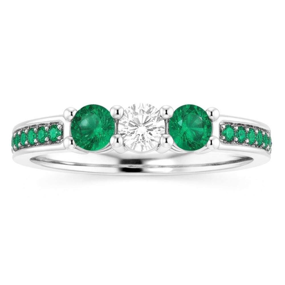 1.50 Carats Emerald & Natural Earth Mined Diamond Ring White Gold 14K