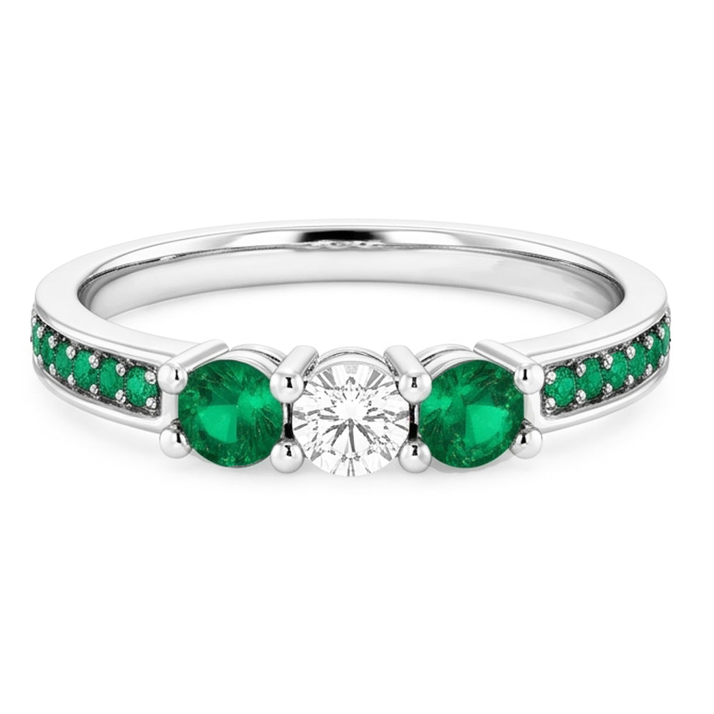 1.50 Carats Emerald & Natural Earth Mined Diamond Ring White Gold 14K