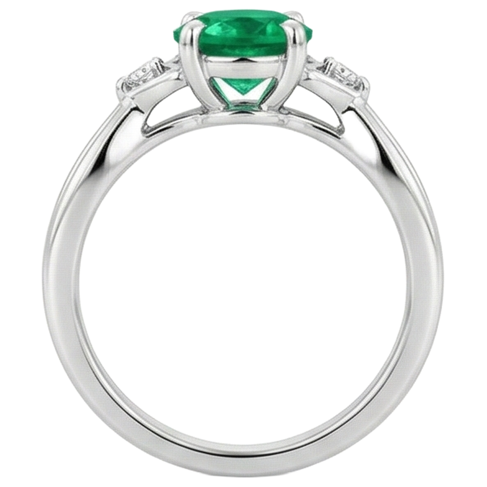 1.50 Carats Green Emerald Ring Twisted Shank White Gold 14K
