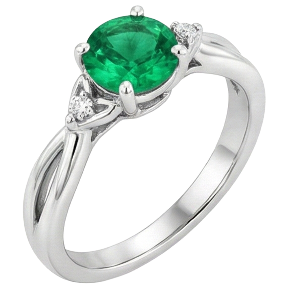 1.50 Carats Green Emerald Ring Twisted Shank White Gold 14K