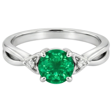1.50 Carats Green Emerald Ring Twisted Shank White Gold 14K