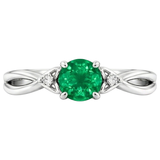 1.50 Carats Green Emerald Ring Twisted Shank White Gold 14K