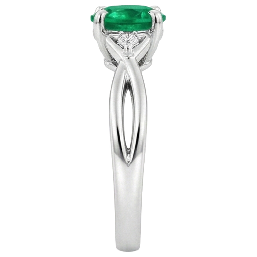 1.50 Carats Green Emerald Ring Twisted Shank White Gold 14K