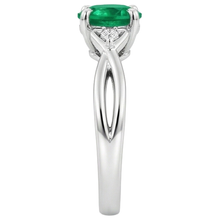 1.50 Carats Green Emerald Ring Twisted Shank White Gold 14K