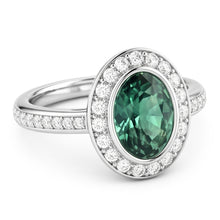 1.50 Carats Green Oval Sapphire And Natural Earth Mined DIAMOND ( NOT LAB GROWN ) Ring White Gold 14K