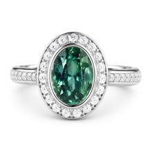 1.50 Carats Green Oval Sapphire And Natural Earth Mined DIAMOND ( NOT LAB GROWN ) Ring White Gold 14K