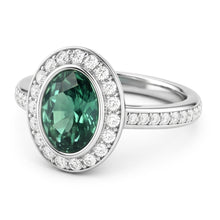 1.50 Carats Green Oval Sapphire And Natural Earth Mined DIAMOND ( NOT LAB GROWN ) Ring White Gold 14K