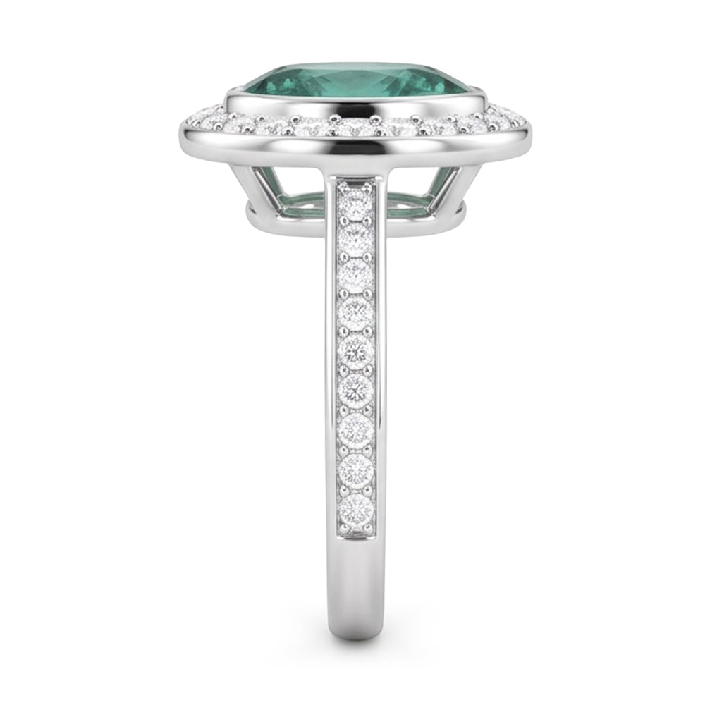 1.50 Carats Green Oval Sapphire And Natural Earth Mined DIAMOND ( NOT LAB GROWN ) Ring White Gold 14K