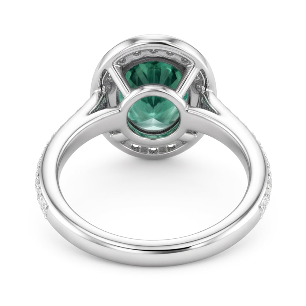 1.50 Carats Green Oval Sapphire And Natural Earth Mined DIAMOND ( NOT LAB GROWN ) Ring White Gold 14K