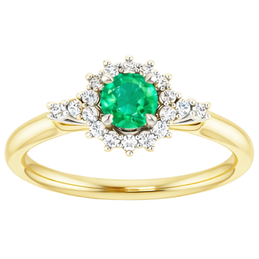 natural round emerald 1.50ct ring close up detail