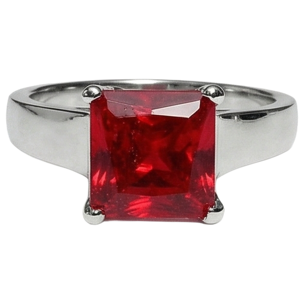1.50 Carats Princess Solitaire Red Ruby Ring Engagement