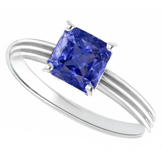 1.50 Carats Radiant Solitaire Engagement Ring Ceylon Sapphire Gold 14K