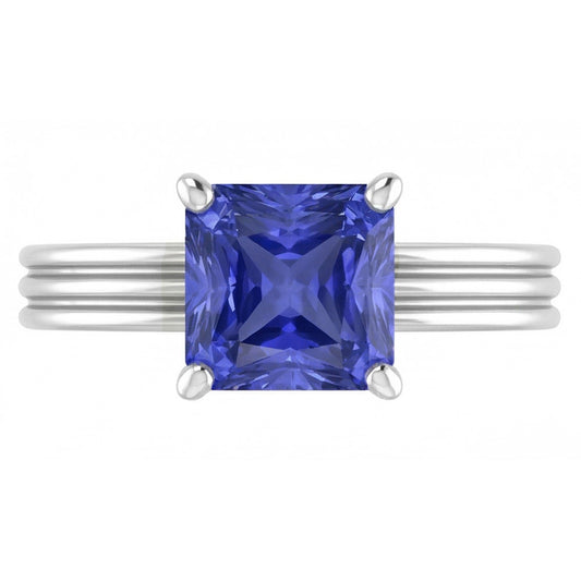 1.50 Carats Radiant Solitaire Engagement Ring Ceylon Sapphire Gold 14K