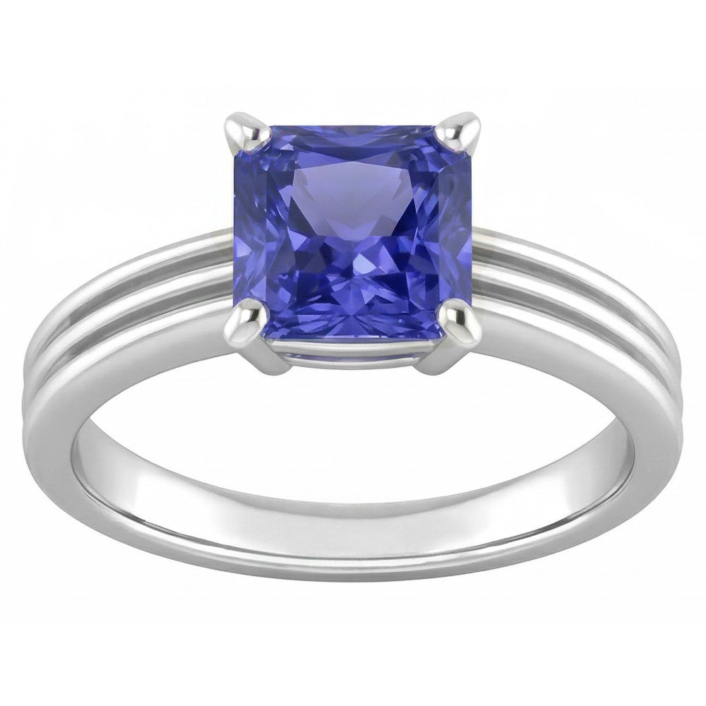 1.50 Carats Radiant Solitaire Engagement Ring Ceylon Sapphire Gold 14K