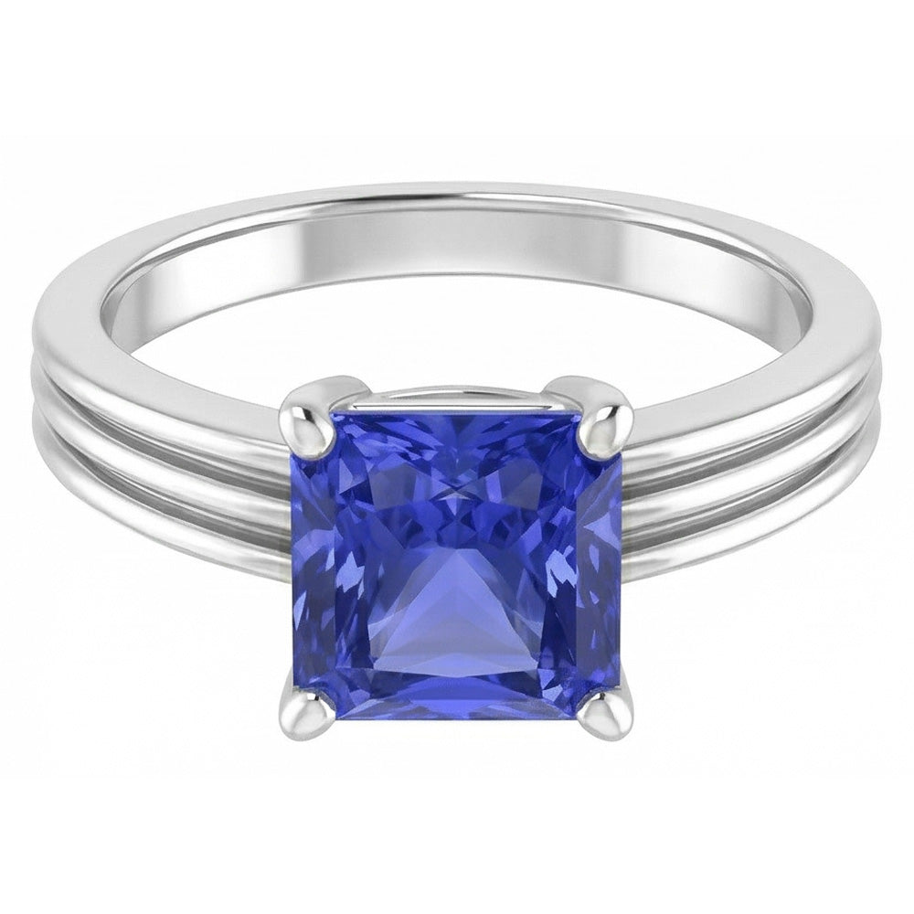 1.50 Carats Radiant Solitaire Engagement Ring Ceylon Sapphire Gold 14K