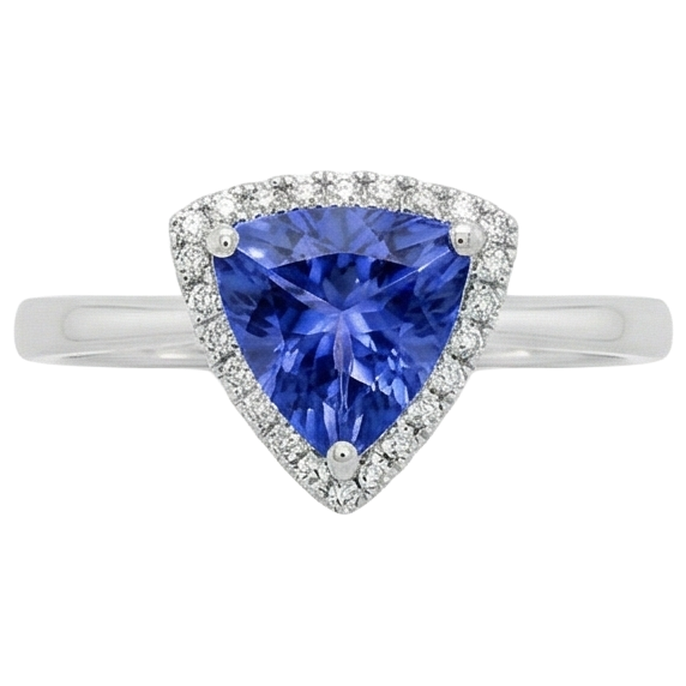 1.50 Carats Tanzanite And Round Natural Earth Mined Diamond Fancy Ring White Gold 14K