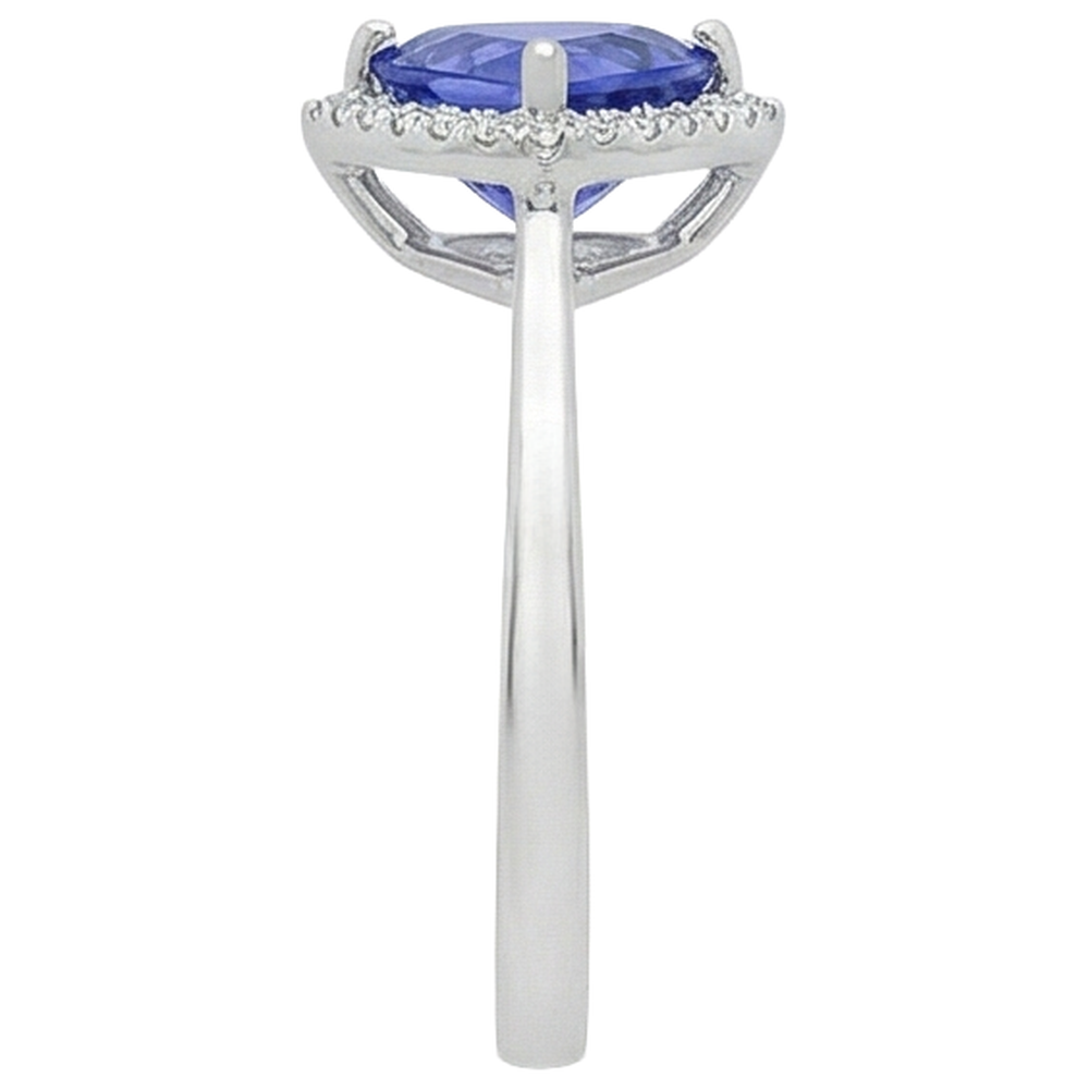 1.50 Carats Tanzanite And Round Natural Earth Mined Diamond Fancy Ring White Gold 14K