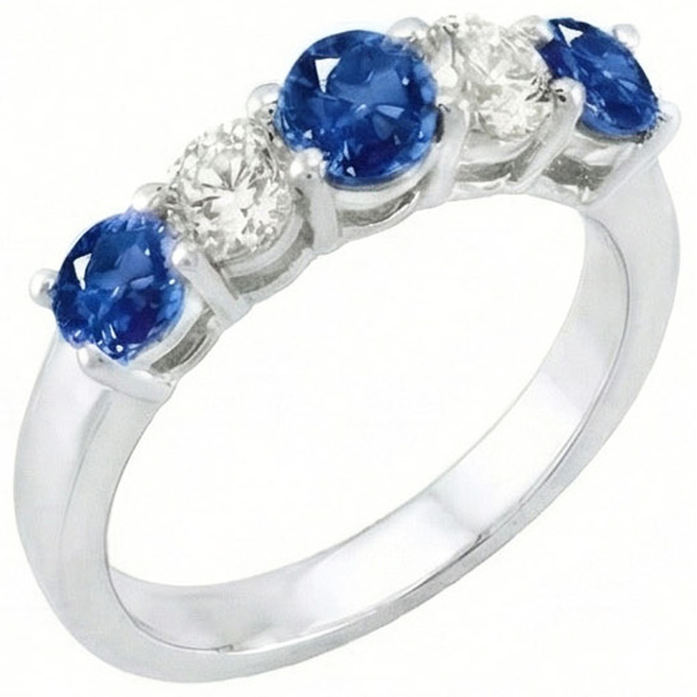 1.50 Ct Five Stone Ceylon Sapphire Natural Earth Mined Diamond Wedding Ring White Gold